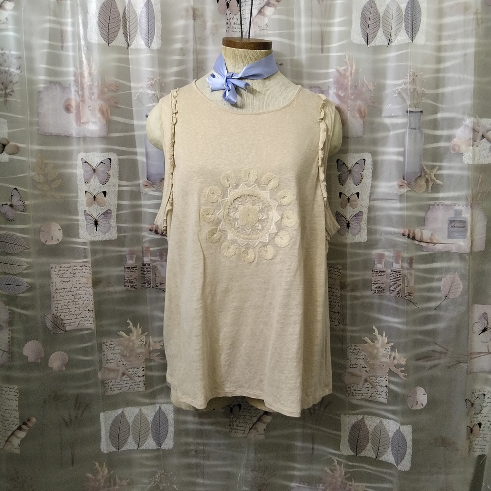 Sundance Sleeveless Cream Floral Medallion Embroidery Linen Tank Top XL - Picture 2 of 14